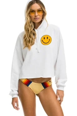 Hoodies | Aviator Nation SMILEY 2 RELAXED CROPPED PULLOVER HOODIE - WHITE