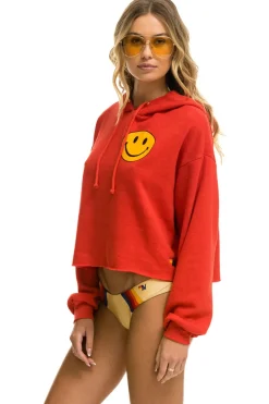 Hoodies | Aviator Nation SMILEY 2 RELAXED CROPPED PULLOVER HOODIE - RED