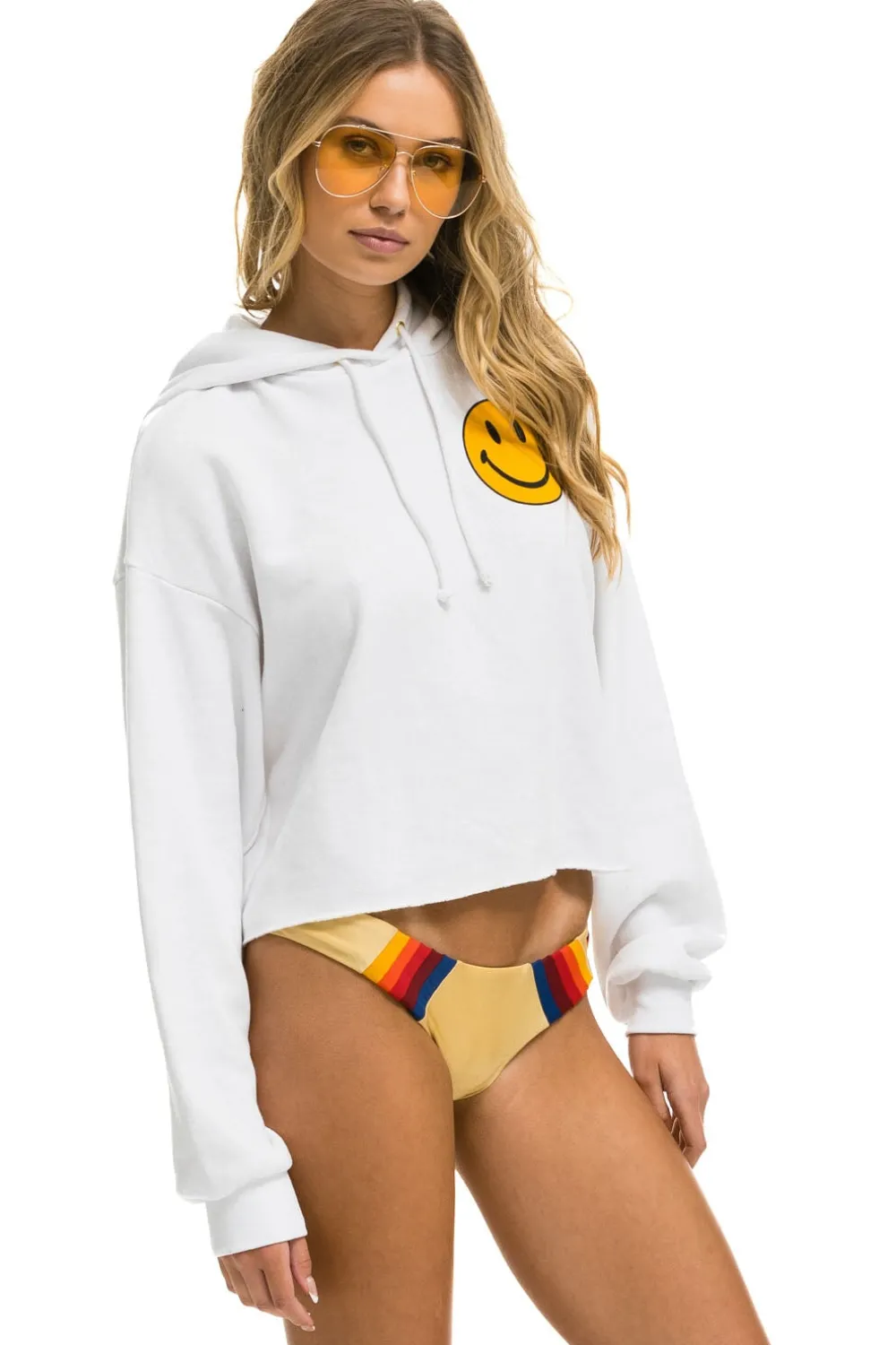 Hoodies | Aviator Nation SMILEY 2 RELAXED CROPPED PULLOVER HOODIE - WHITE