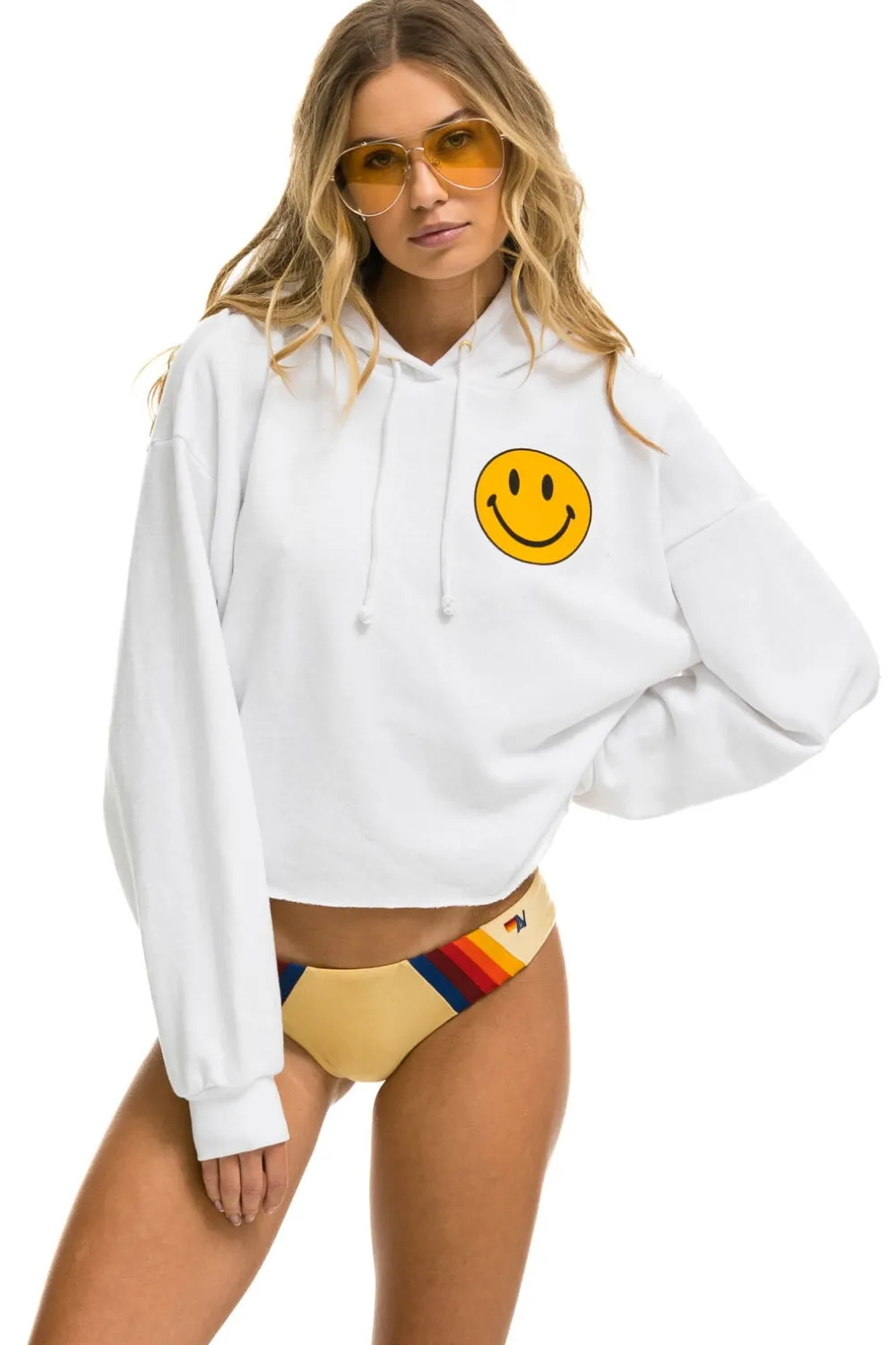 Hoodies | Aviator Nation SMILEY 2 RELAXED CROPPED PULLOVER HOODIE - WHITE