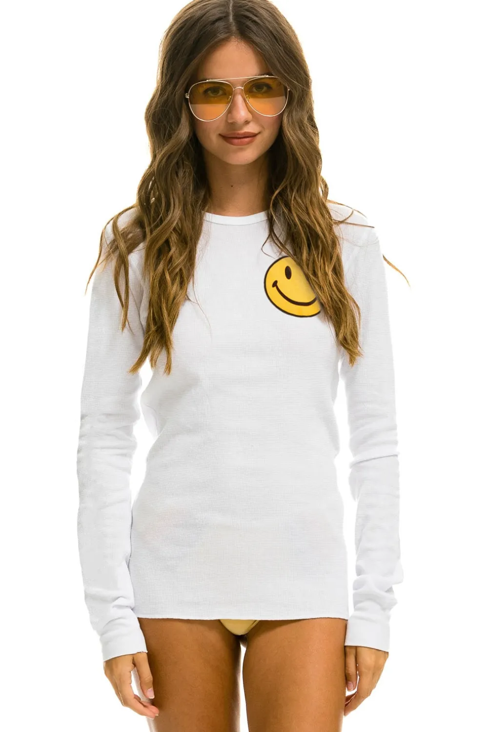 Tees | Aviator Nation SMILEY 2 THERMAL - WHITE