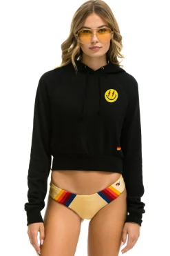 Hoodies | Aviator Nation SMILEY BOLT EYES CROPPED HOODIE - BLACK