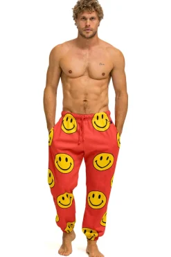 Sweatpants | Aviator Nation SMILEY REPEAT MENS SWEATPANTS - RED