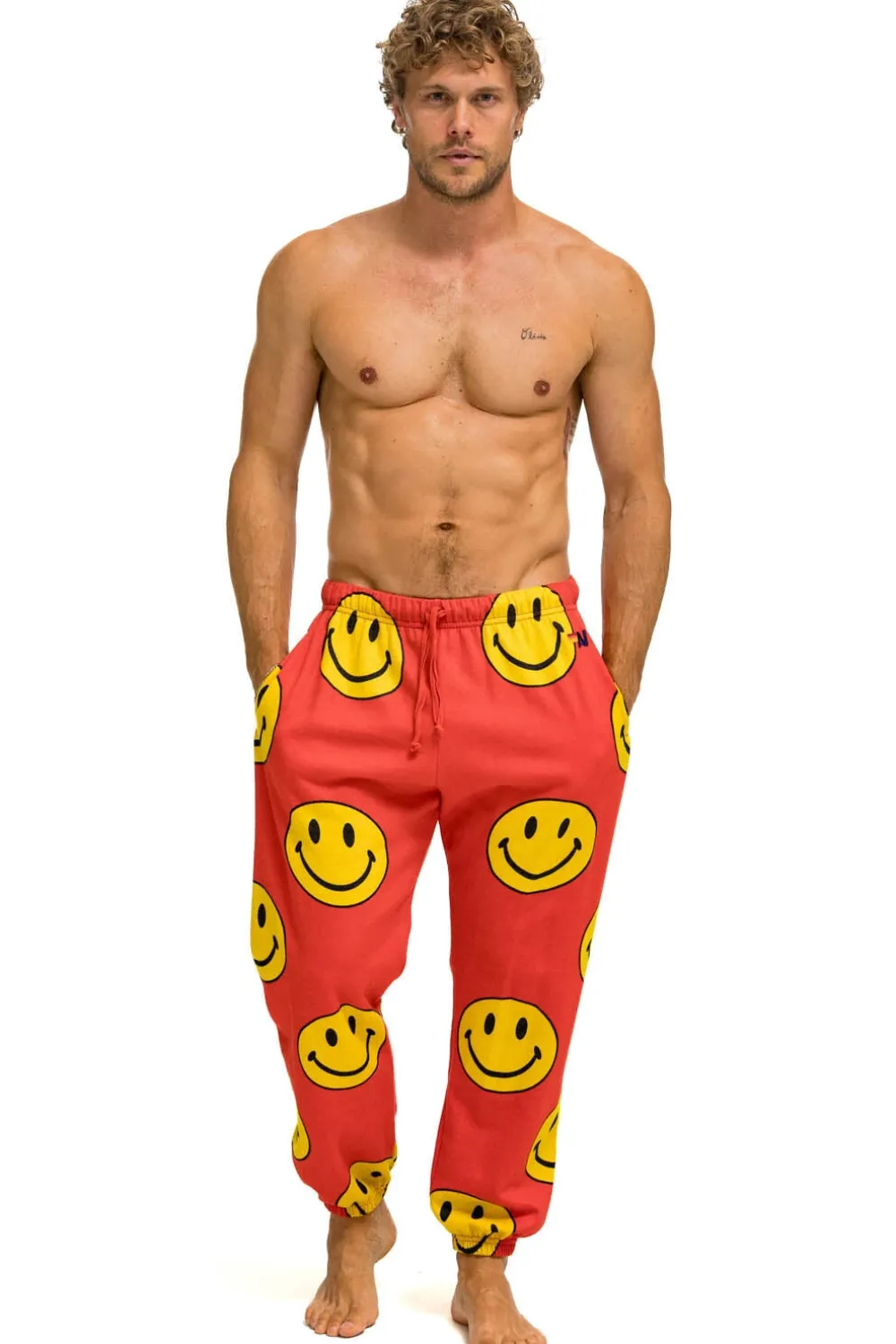Sweatpants | Aviator Nation SMILEY REPEAT MENS SWEATPANTS - RED