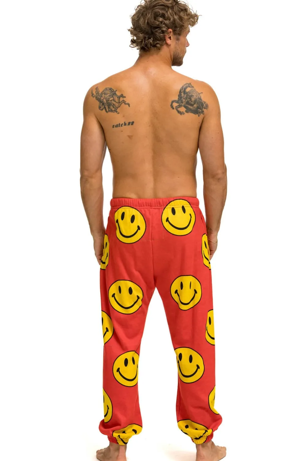 Sweatpants | Aviator Nation SMILEY REPEAT MENS SWEATPANTS - RED