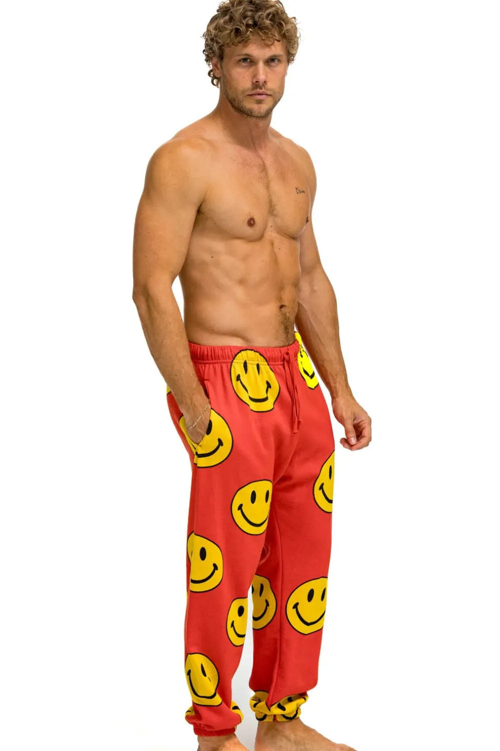 Sweatpants | Aviator Nation SMILEY REPEAT MENS SWEATPANTS - RED