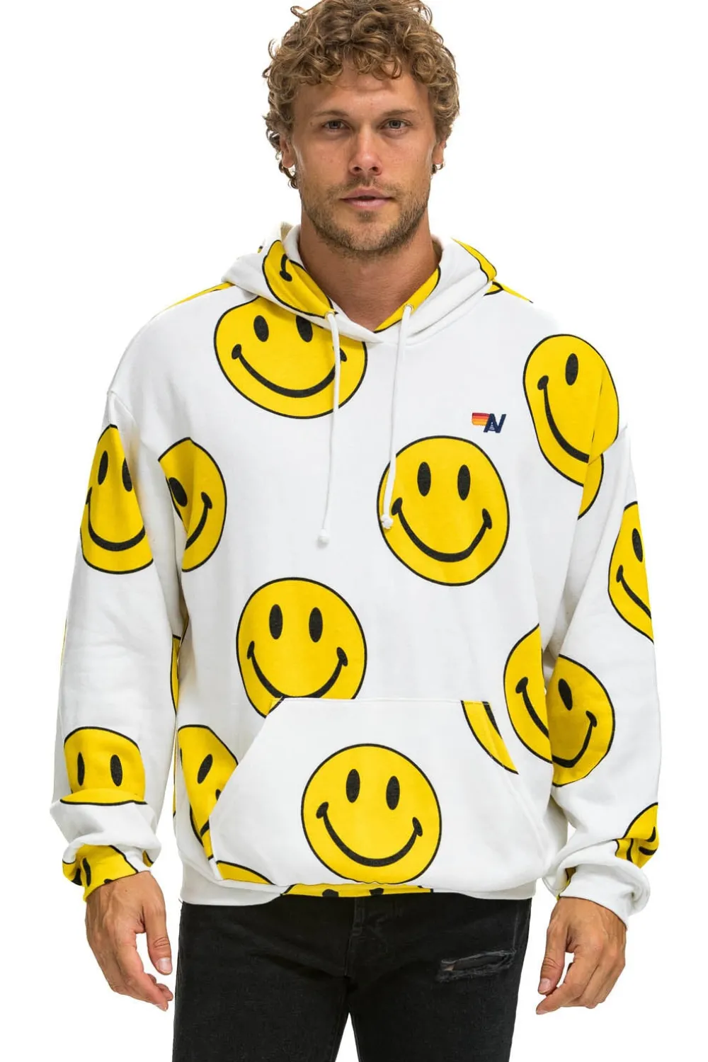 Hoodies | Hoodies | Aviator Nation SMILEY REPEAT RELAXED PULLOVER HOODIE - WHITE