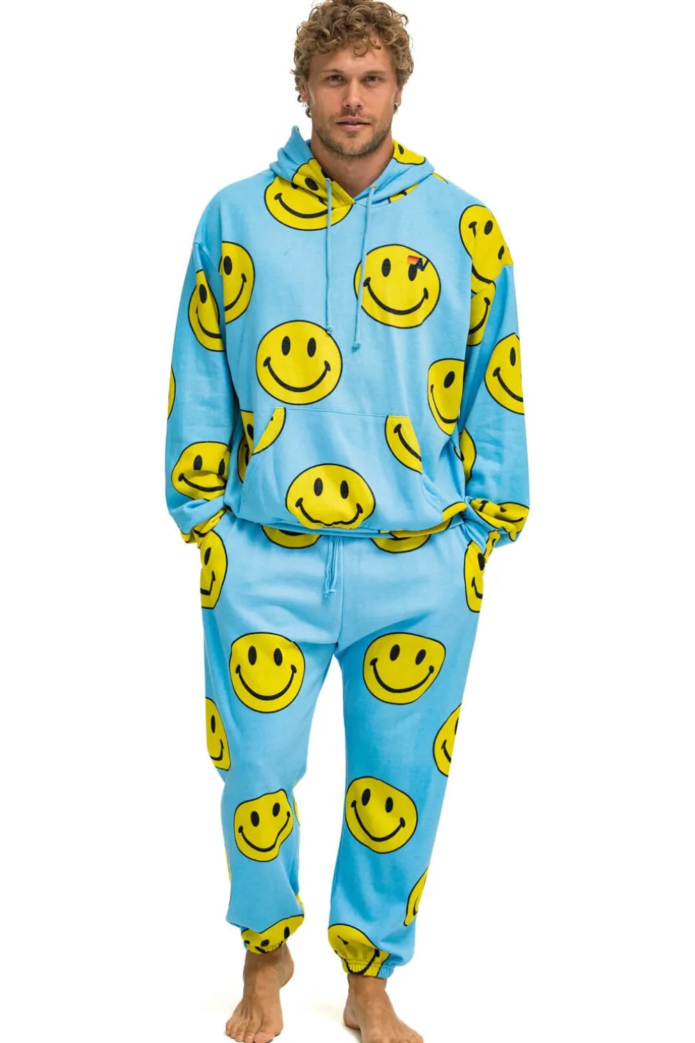 Hoodies | Hoodies | Aviator Nation SMILEY REPEAT RELAXED PULLOVER HOODIE - SKY