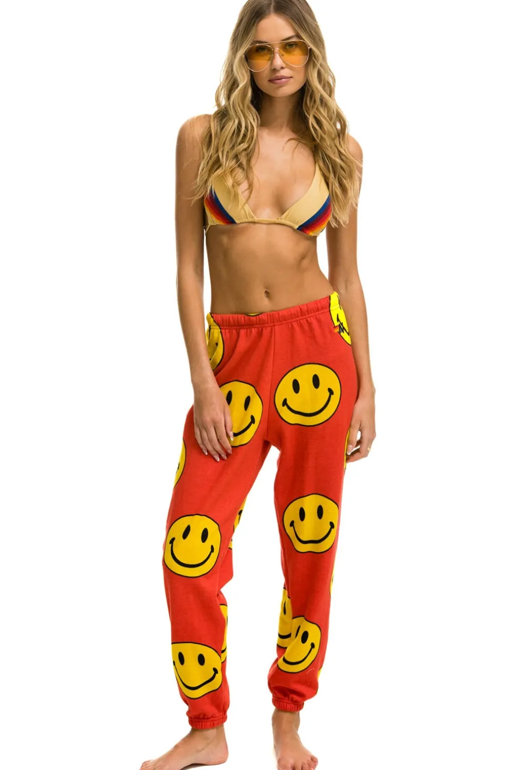Sweatpants | Aviator Nation SMILEY REPEAT SWEATPANTS - RED