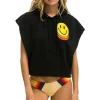 Hoodies | Aviator Nation SMILEY SUNSET SLEEVELESS RELAXED CROPPED PULLOVER HOODIE - BLACK