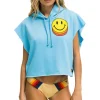 Hoodies | Aviator Nation SMILEY SUNSET SLEEVELESS RELAXED CROPPED PULLOVER HOODIE - SKY