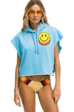 Hoodies | Aviator Nation SMILEY SUNSET SLEEVELESS RELAXED CROPPED PULLOVER HOODIE - SKY