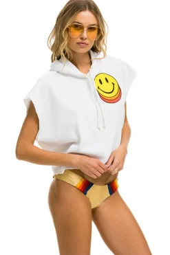 Hoodies | Aviator Nation SMILEY SUNSET SLEEVELESS RELAXED CROPPED PULLOVER HOODIE - WHITE