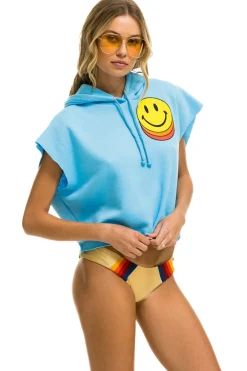Hoodies | Aviator Nation SMILEY SUNSET SLEEVELESS RELAXED CROPPED PULLOVER HOODIE - SKY