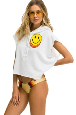 Hoodies | Aviator Nation SMILEY SUNSET SLEEVELESS RELAXED CROPPED PULLOVER HOODIE - WHITE