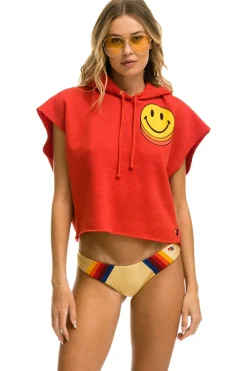 Hoodies | Aviator Nation SMILEY SUNSET SLEEVELESS RELAXED CROPPED PULLOVER HOODIE - RED