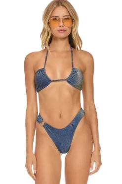 Swim Bottoms | Aviator Nation SPARKLE GYPSY RING HI-CUT FULL COVERAGE BIKINI BOTTOMS - NAVY