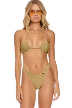 Swim Bottoms | Aviator Nation SPARKLE GYPSY RING HI-CUT FULL COVERAGE BIKINI BOTTOMS - SAND