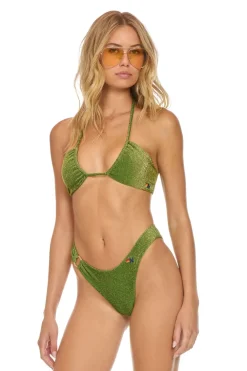 Swim Bottoms | Aviator Nation SPARKLE GYPSY RING HI-CUT FULL COVERAGE BIKINI BOTTOMS - ARMY
