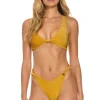 Swim Bottoms | Aviator Nation SPARKLE RIVIERA KNOT CHEEKY BIKINI BOTTOMS - GOLD