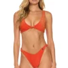 Swim Bottoms | Aviator Nation SPARKLE RIVIERA KNOT CHEEKY BIKINI BOTTOMS - HOT CORAL HOTCORAL