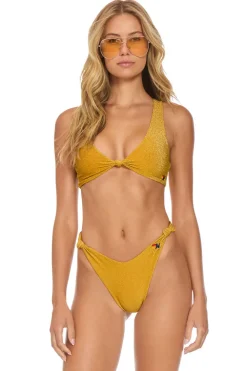 Swim Tops | Aviator Nation SPARKLE RIVIERA KNOT FRONT TOP BIKINI TOP - GOLD