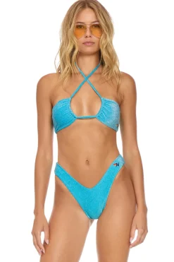 Swim Tops | Aviator Nation SPARKLE ST TROPEZ BANDEAU HALTER BIKINI TOP - SKY