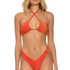 Swim Tops | Aviator Nation SPARKLE ST TROPEZ BANDEAU HALTER BIKINI TOP - HOT CORAL HOTCORAL