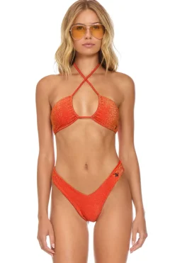Swim Tops | Aviator Nation SPARKLE ST TROPEZ BANDEAU HALTER BIKINI TOP - HOT CORAL HOTCORAL