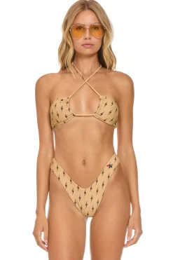 Swim Bottoms | Aviator Nation SPARKLE ST TROPEZ SCRUNCH CHEEKY BIKINI BOTTOMS - BLACK BOLT REPEAT BLACKBOLTREPEAT