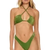 Swim Bottoms | Aviator Nation SPARKLE ST TROPEZ SCRUNCH CHEEKY BIKINI BOTTOMS - ARMY