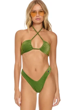 Swim Bottoms | Aviator Nation SPARKLE ST TROPEZ SCRUNCH CHEEKY BIKINI BOTTOMS - ARMY