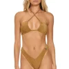 Swim Bottoms | Aviator Nation SPARKLE ST TROPEZ SCRUNCH CHEEKY BIKINI BOTTOMS - MOCHA