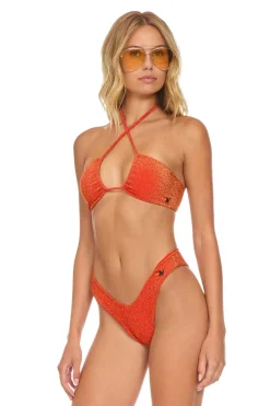 Swim Bottoms | Aviator Nation SPARKLE ST TROPEZ SCRUNCH CHEEKY BIKINI BOTTOMS - HOT CORAL HOTCORAL
