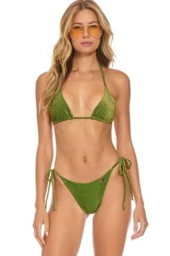 Swim Bottoms | Aviator Nation SPARKLE TURKS SIDE TIE CHEEKY BIKINI BOTTOMS - ARMY