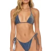 Swim Bottoms | Aviator Nation SPARKLE TURKS SIDE TIE CHEEKY BIKINI BOTTOMS - NAVY