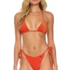 Swim Bottoms | Aviator Nation SPARKLE TURKS SIDE TIE CHEEKY BIKINI BOTTOMS - HOT CORAL HOTCORAL