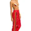 Sweatpants | Aviator Nation 5 STRIPE HI RISE WIND PANT - CHERRY