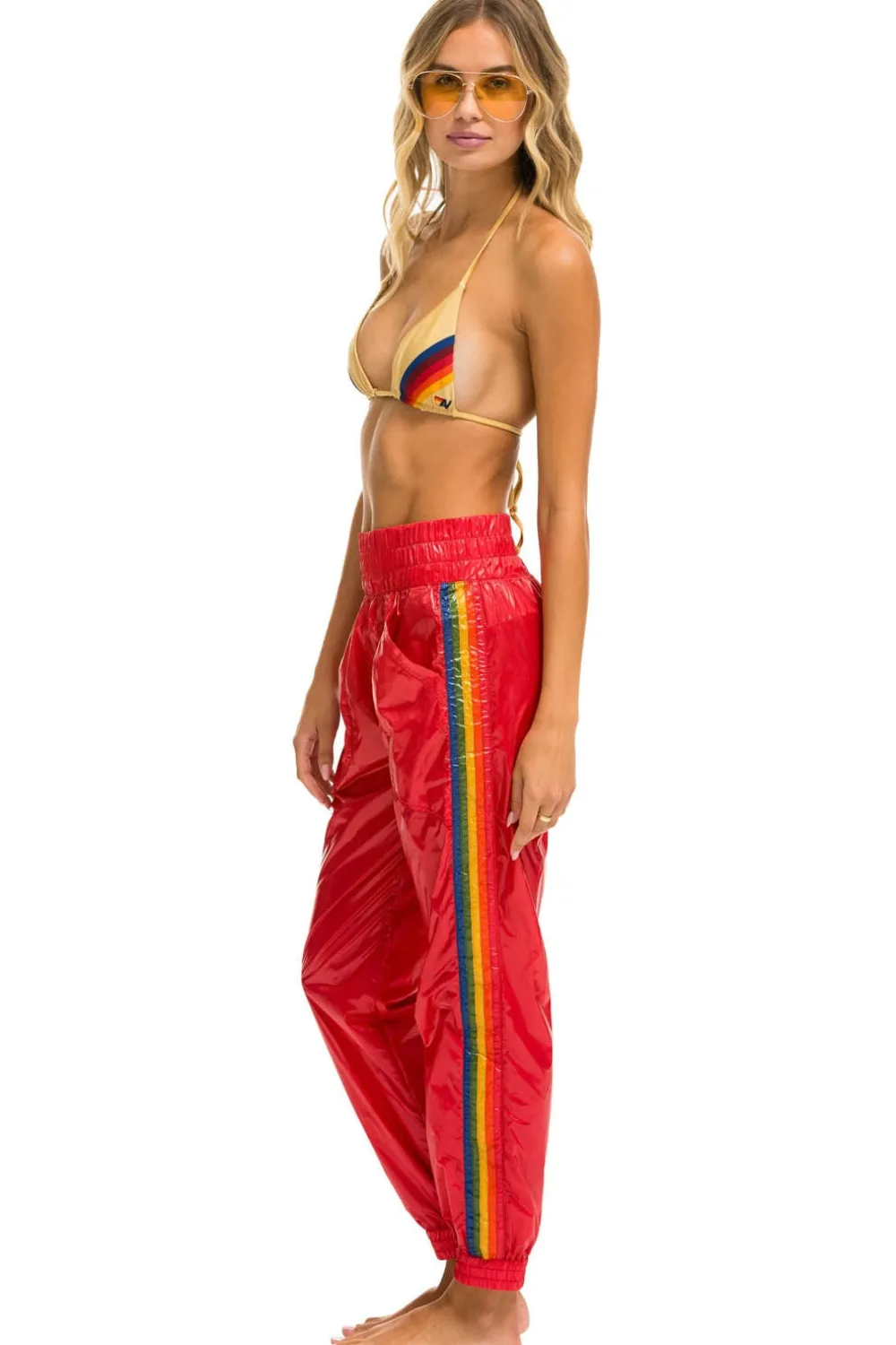 Sweatpants | Aviator Nation 5 STRIPE HI RISE WIND PANT - CHERRY