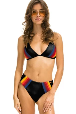Swim Bottoms | Aviator Nation 5 STRIPE HI-WAISTED BIKINI BOTTOMS - BLACK