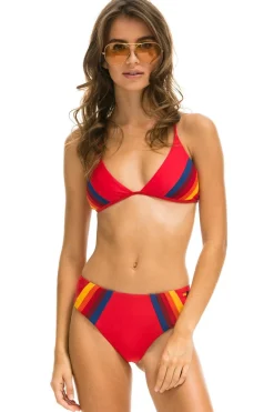 Swim Bottoms | Aviator Nation 5 STRIPE HI-WAISTED BIKINI BOTTOMS - RED