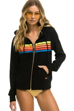 Hoodies | Hoodies | Aviator Nation 5 STRIPE HOODIE - BLACK // NEON RAINBOW BLACK//NEONRAINBOW