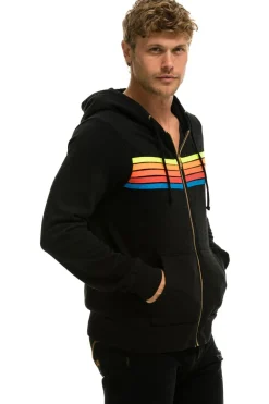 Hoodies | Hoodies | Aviator Nation 5 STRIPE HOODIE - BLACK // NEON RAINBOW BLACK//NEONRAINBOW