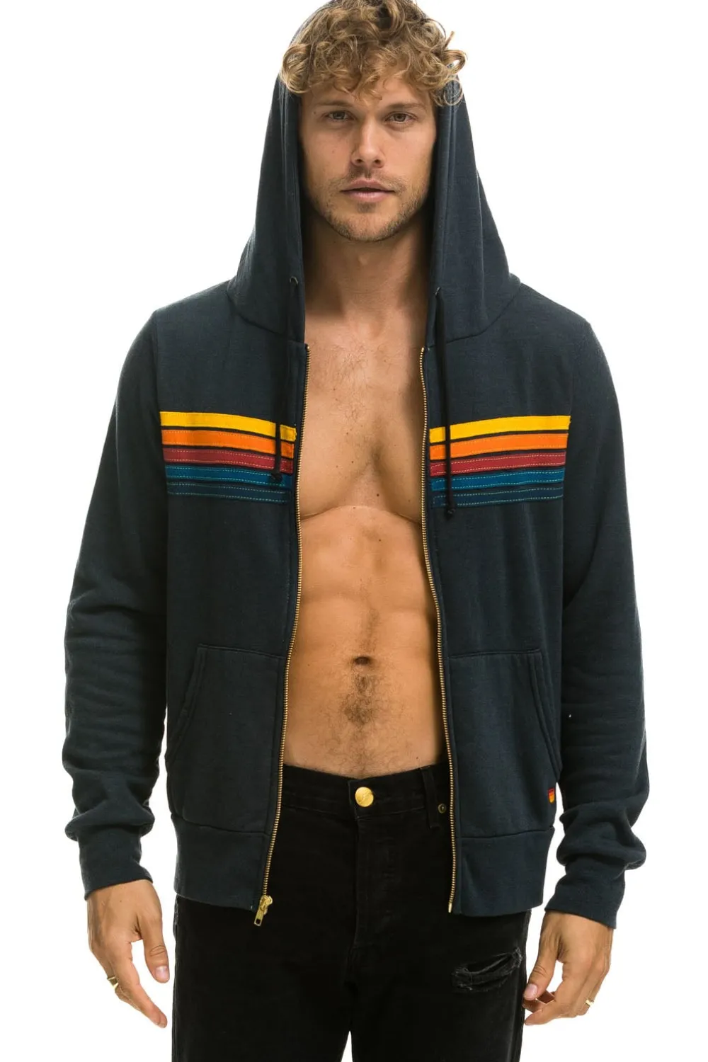 Hoodies | Hoodies | Aviator Nation 5 STRIPE HOODIE - CHARCOAL