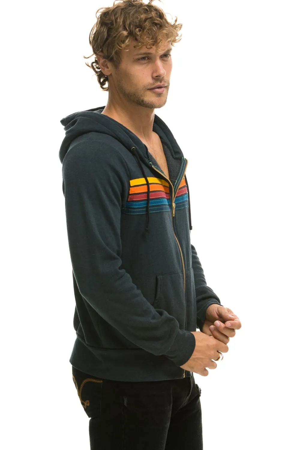 Hoodies | Hoodies | Aviator Nation 5 STRIPE HOODIE - CHARCOAL