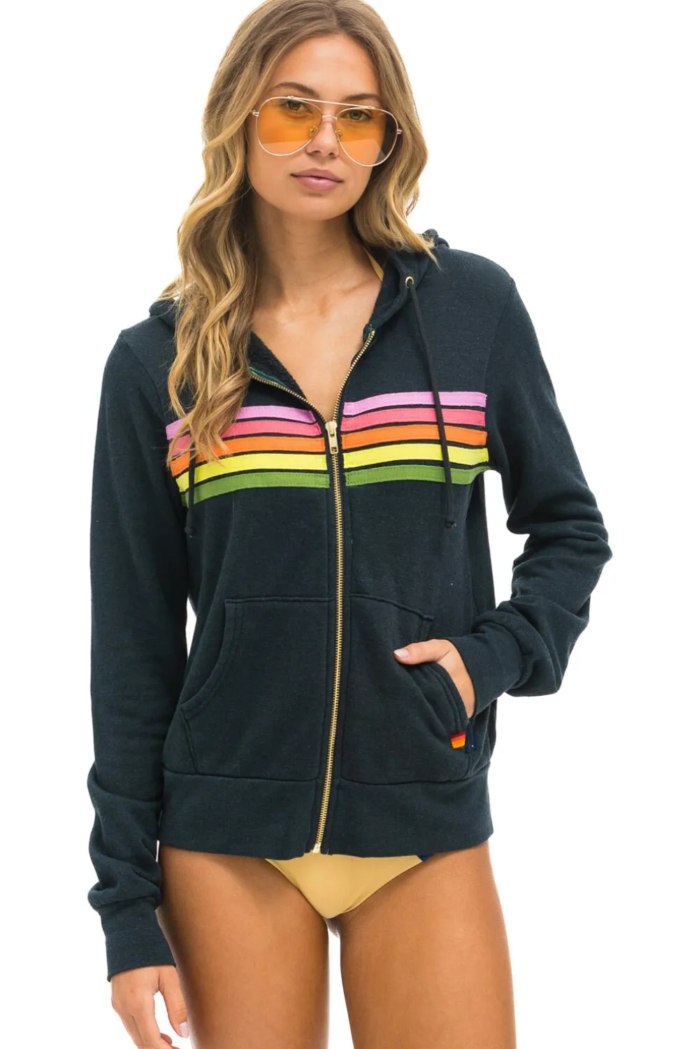 Hoodies | Hoodies | Aviator Nation 5 STRIPE HOODIE - CHARCOAL // PINK // GREEN CHARCOAL//PINK//GREEN