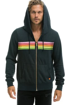 Hoodies | Hoodies | Aviator Nation 5 STRIPE HOODIE - CHARCOAL // PINK // GREEN CHARCOAL//PINK//GREEN
