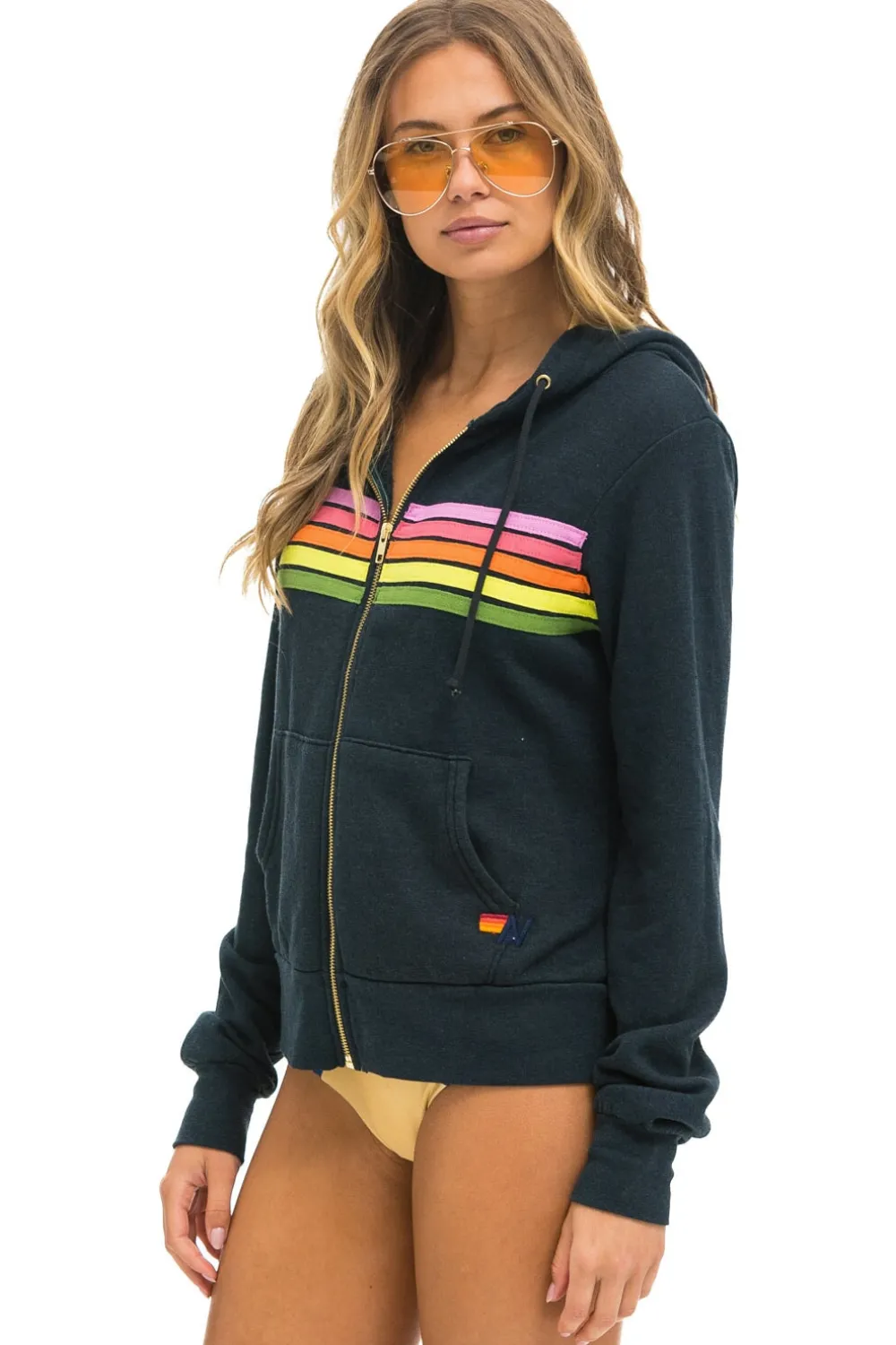 Hoodies | Hoodies | Aviator Nation 5 STRIPE HOODIE - CHARCOAL // PINK // GREEN CHARCOAL//PINK//GREEN