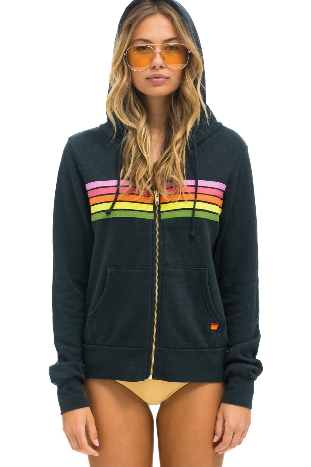 Hoodies | Hoodies | Aviator Nation 5 STRIPE HOODIE - CHARCOAL // PINK // GREEN CHARCOAL//PINK//GREEN