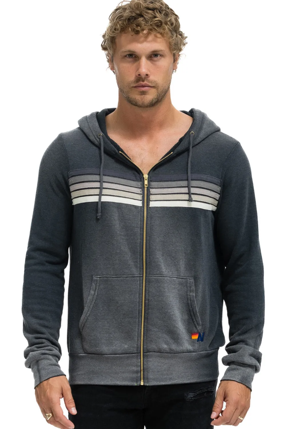 Hoodies | Hoodies | Aviator Nation 5 STRIPE HOODIE - FADED SMOKE FADEDSMOKE
